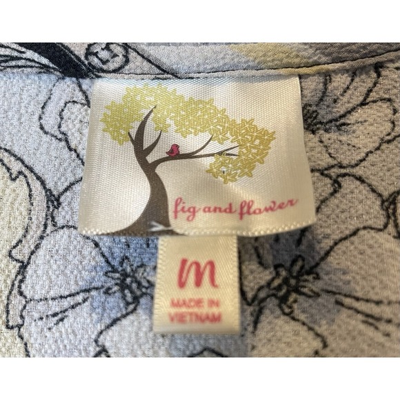 Fig And Flower Floral Tunic Blouse M Black Gray Crepe Boho Cottagecore Career - Picture 12 of 15